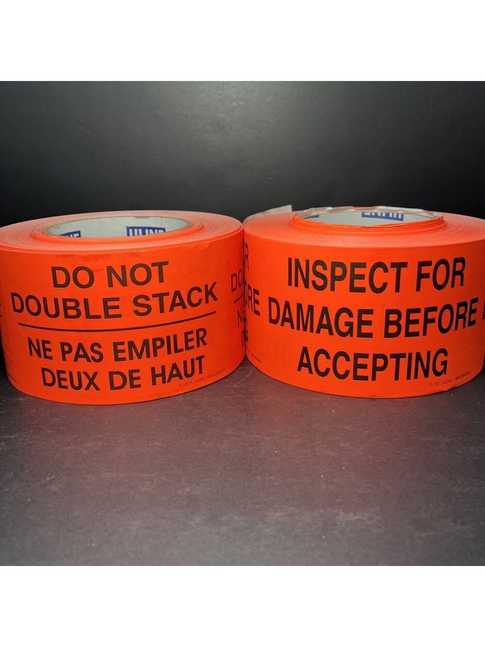 Inspect For Damages / Do Not Double Stack Stickers ULINE S-13071-S-7381 READ US